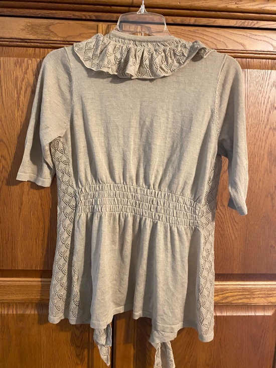 Covington Taupe Ruffle-Front Open Cardigan - Picture 7 of 7